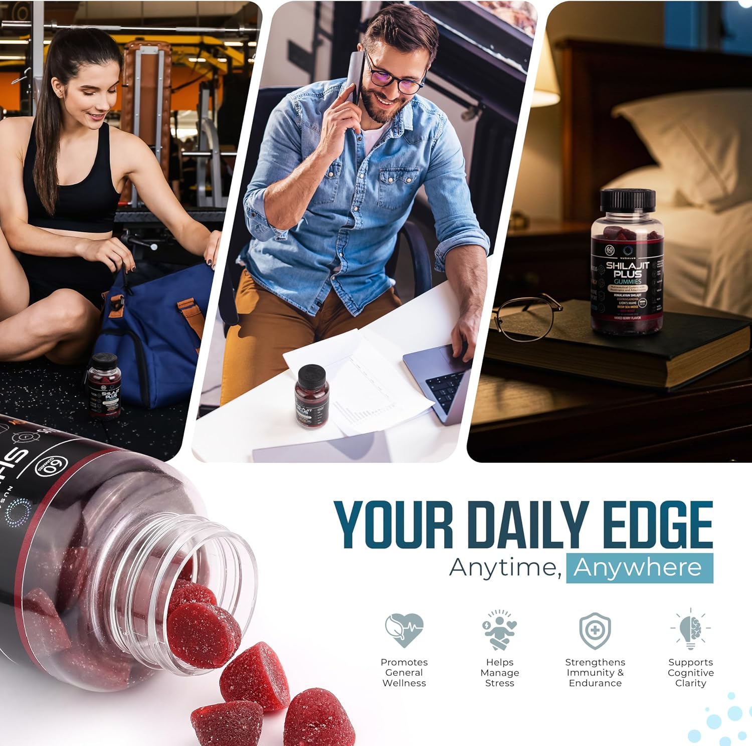Shilajit Plus Gummies 5 en 1 - Adaptógeno y Nootrópico, 60 Gomitas Veganas