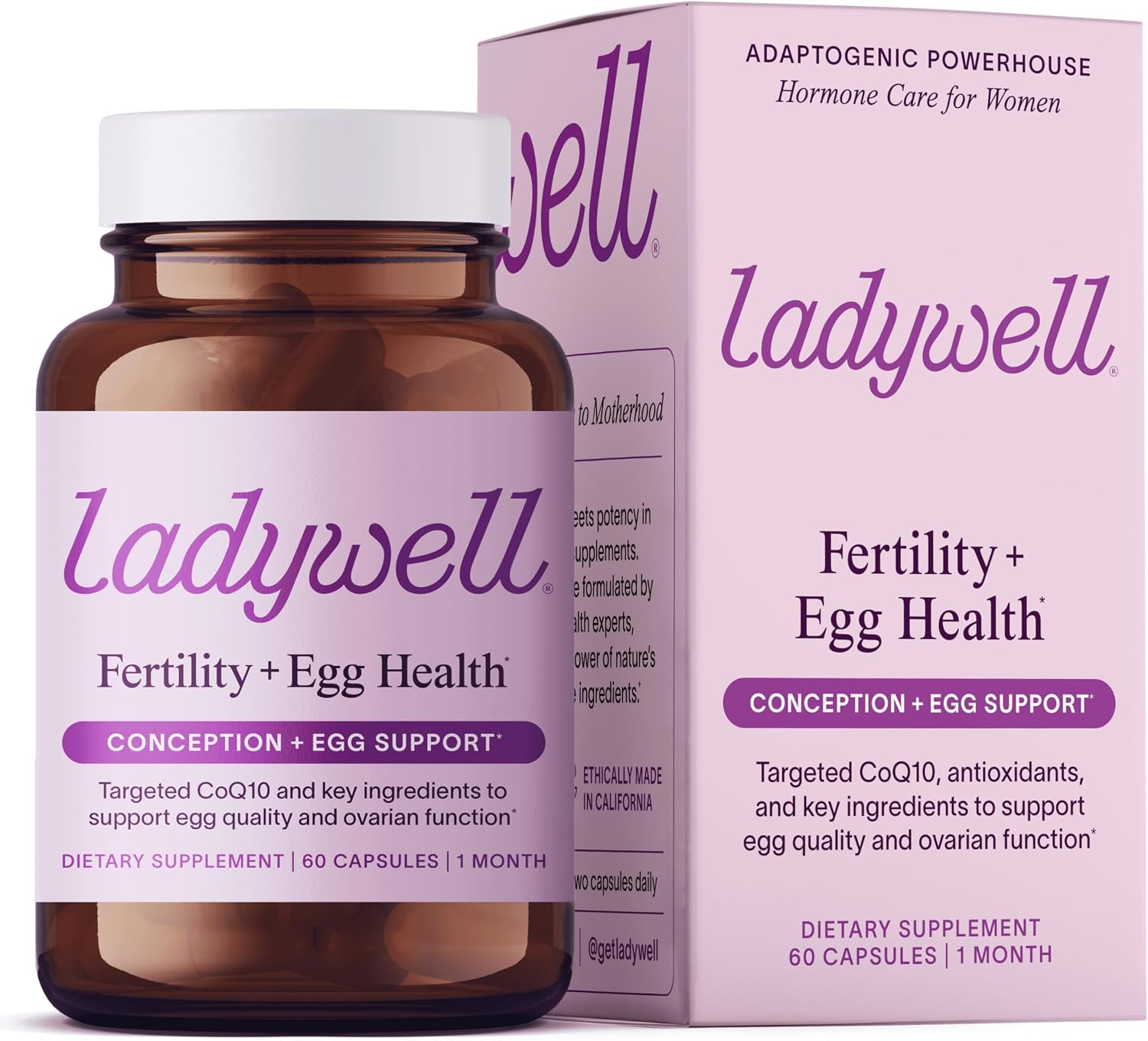 Ladywell Fertility + Egg Health – Suplemento de fertilidad con CoQ10, folato y vitamina D, 60 cápsulas
