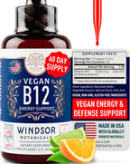 WINDSOR BOTANICALS Vitamina B12 Líquida Vegana - Metilcobalamina 5000 mcg - Gotas Sublinguales de Absorción Rápida - Sabor Cítrico, 60 ml