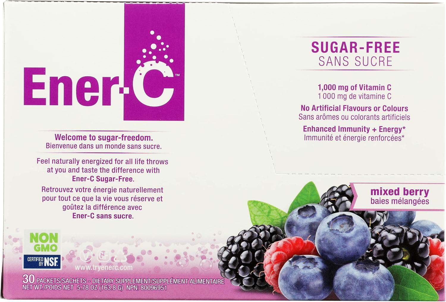 Ener-C Sin Azúcar Vitamina C 1000 mg - Mezcla de Bayas - 30 Sobres