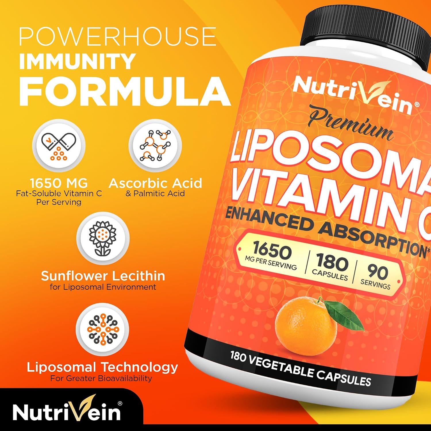 Nutrivein Premium Vitamina C Liposomal 1650 mg - 180 Cápsulas