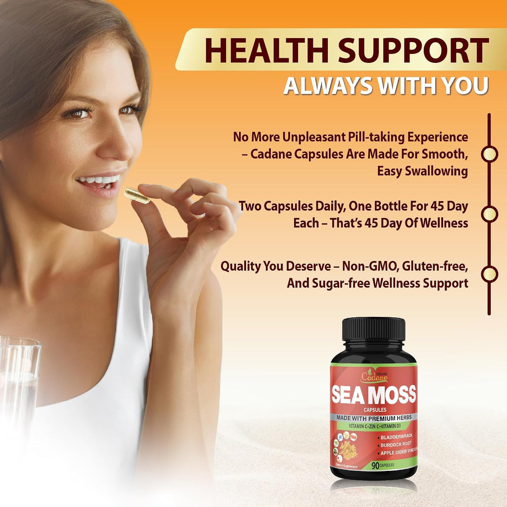 Organic Cadane Irish Sea Moss Extract Cápsulas - 90 cápsulas