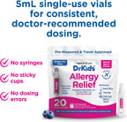 Dr. Kids Medicina Infantil para Alergias, Sabor Bayas Mixtas, 20 Viales Premedidos con Difenhidramina 12.5 mg