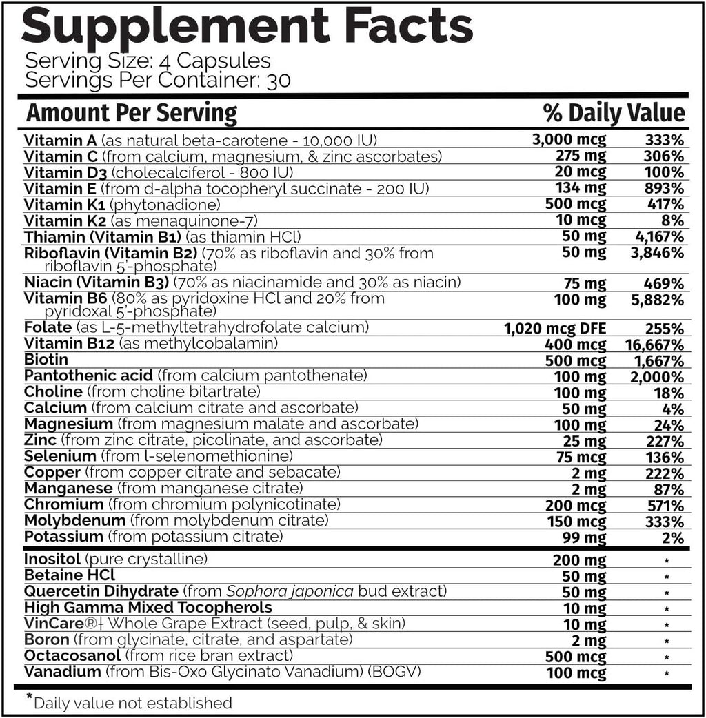Multi Two (120 Cápsulas) - Fórmula Avanzada de Multivitaminas, Minerales y Cofactores de Espectro Completo - Vitaminas Coenzimáticas - Cápsulas Vegetales