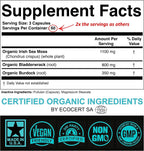 Cápsulas de Musgo Marino Orgánico 2250mg con Bardana y Fucus (180 Cápsulas)