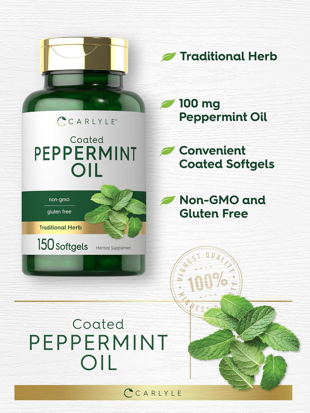 Carlyle Aceite de Menta en Cápsulas | 150 Softgels | Suplemento Herbal