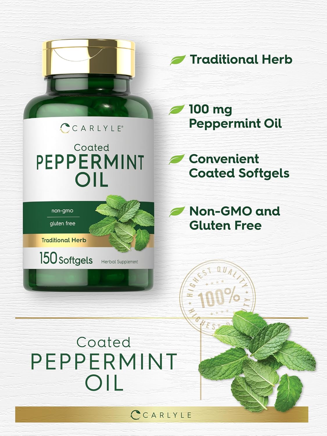 Carlyle Aceite de Menta en Cápsulas | 150 Softgels | Suplemento Herbal