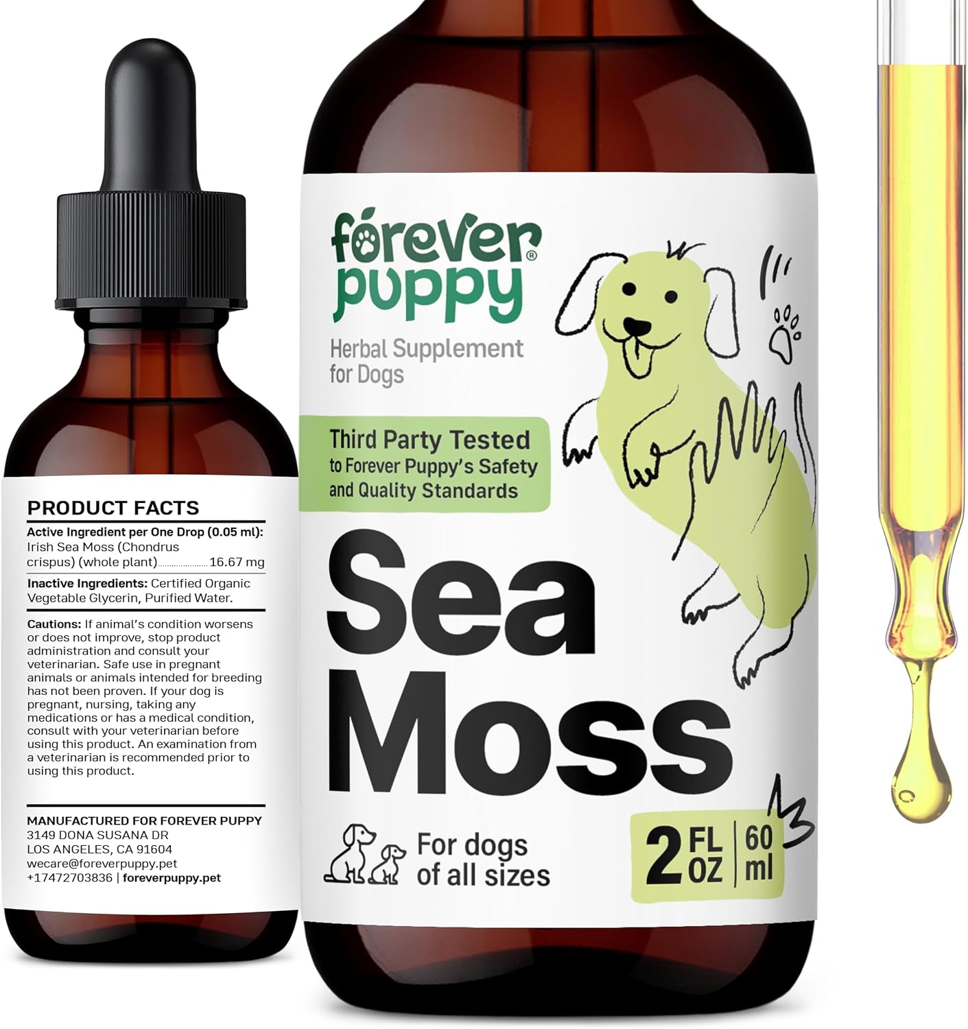 Irish Sea Moss Drops for Dogs - Thyroid Support & Energy - Nutritional Drops with Liquid Seamoss Extract - Dog Vitamins and Supplements for All Breeds & Sizes - Alcohol-Free - 59 ml