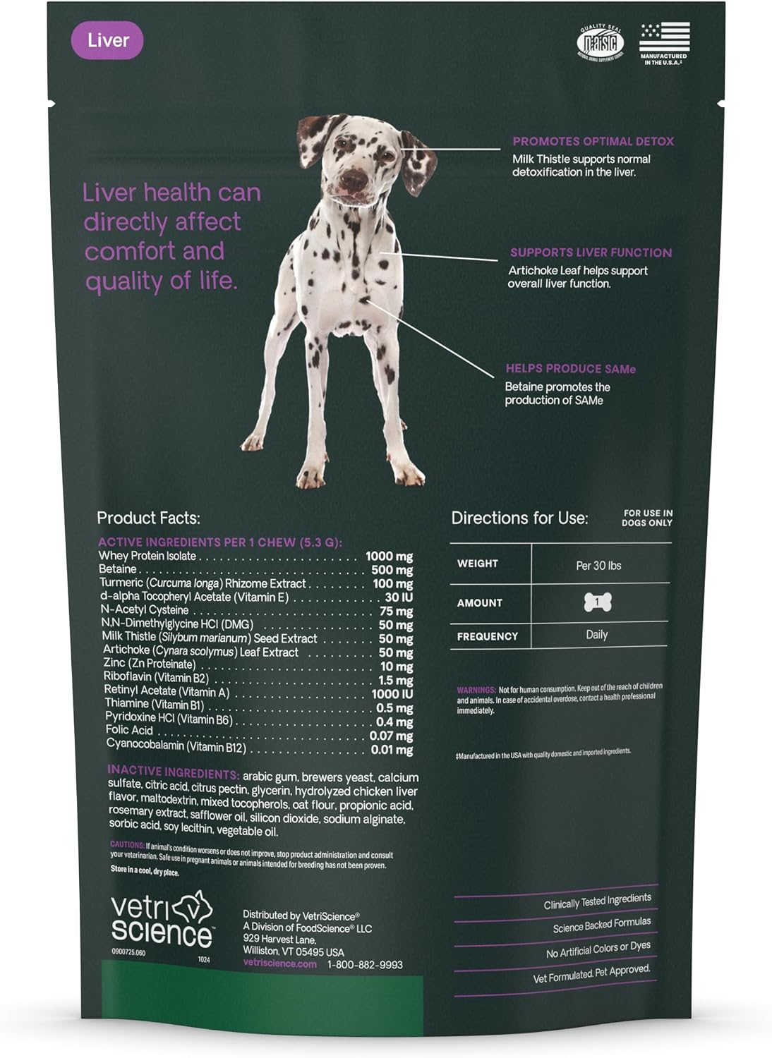 VetriScience Suplemento Hepático para Perros con Cardo Mariano, Alcachofa y Cúrcuma – 60 Masticables Sabor Pollo