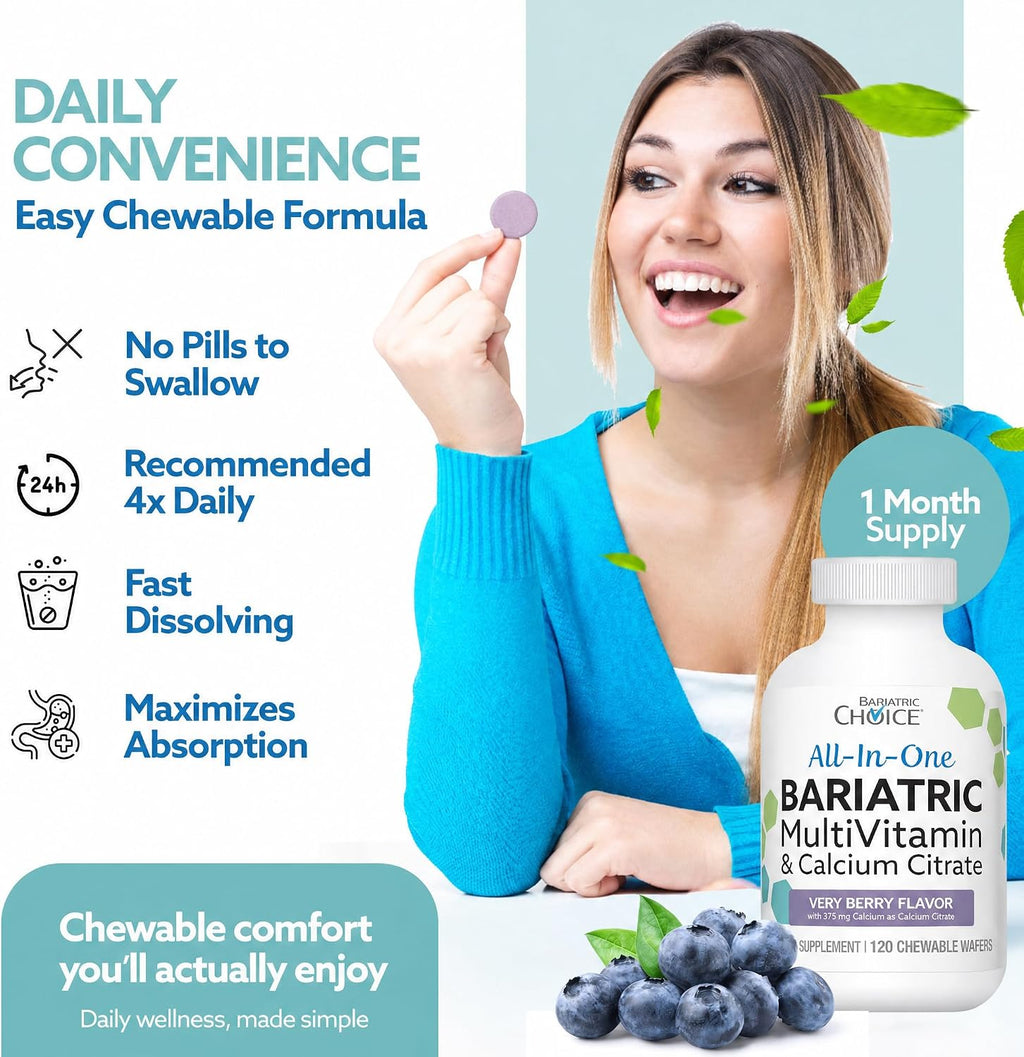 Bariatric Advantage Chewable All-in-One Multivitamin with Iron and Calcium Citrate, Very Berry Flavor (120 tablets)