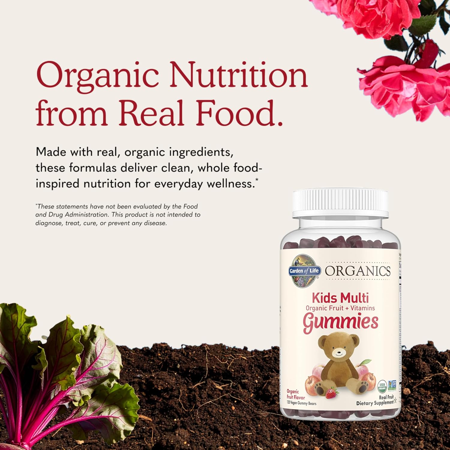 Garden of Life Organics Vitaminas para Niños en Gomitas – Multivitamínico Completo con B12, C y D3, Sabor Afrutado, USDA Orgánico, Non-GMO, Vegano, 120 Gomitas
