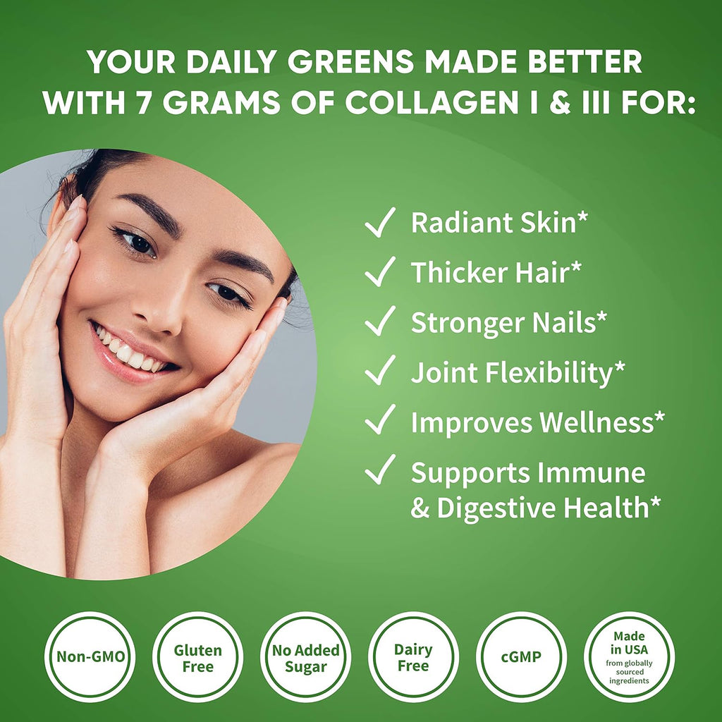 Health Logics Glowing Greens Superfood Powder with Collagen Peptides – Berry Blast