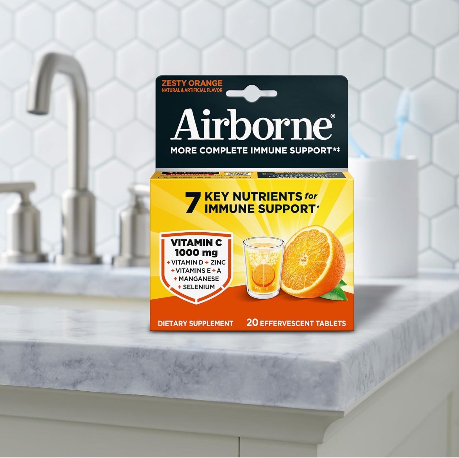 Airborne 1000mg Vitamina C con Zinc - 20 Comprimidos Efervescentes Sabor Naranja