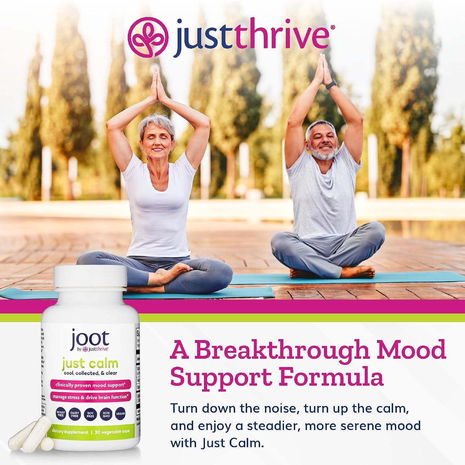 Just Thrive - Just Calm - Gestor de cortisol - Apoyo para la calma, memoria y estado de ánimo - Vegano, 30 cápsulas