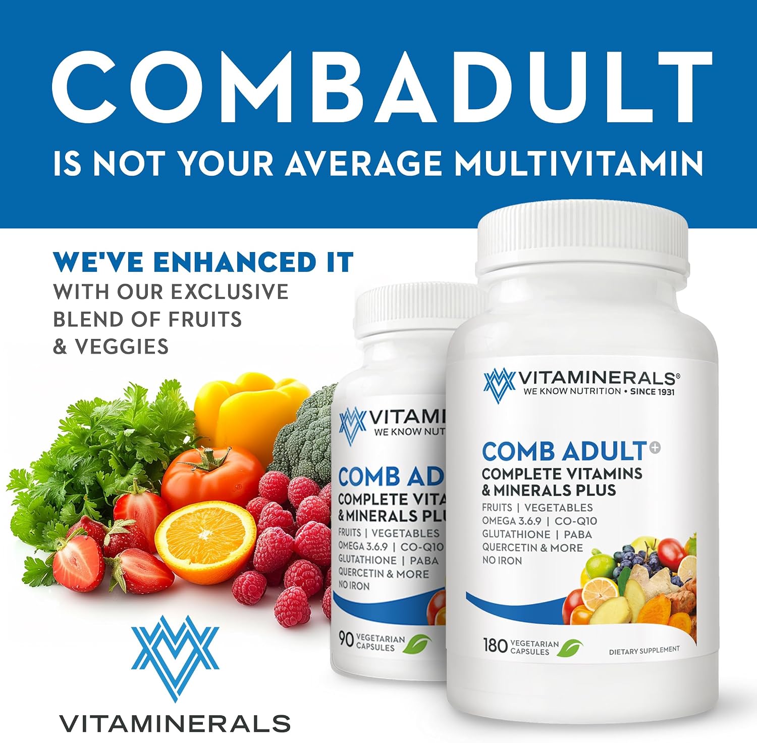Vitaminerals CombAdult Fórmula Completa de Vitaminas y Minerales | No-GMO | Cápsulas Vegetales (90)