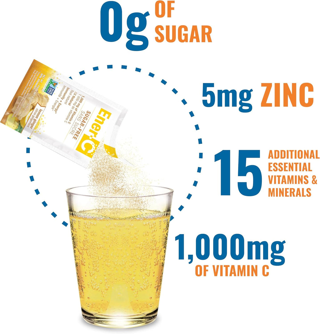 Ener-C Sugar Free Multivitamin Drink Mix - Limón y Jengibre, 30 sobres