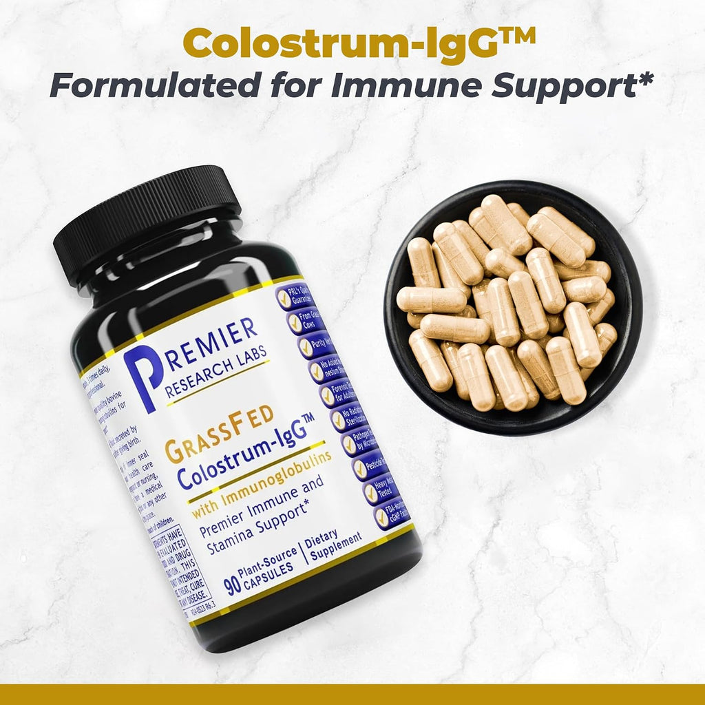 Premier Research Labs Calostro-IgG - Suplemento de Calostro Bovino, Grass Fed, para el Apoyo Inmunitario y la Salud Intestinal, con Lactoferrina, Aminoácidos, Nucleótidos - 90 Cápsulas