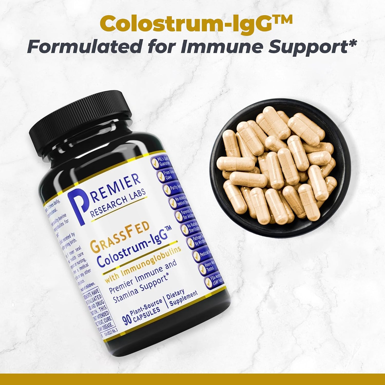 Premier Research Labs Calostro-IgG - Suplemento de Calostro Bovino, Grass Fed, para el Apoyo Inmunitario y la Salud Intestinal, con Lactoferrina, Aminoácidos, Nucleótidos - 90 Cápsulas