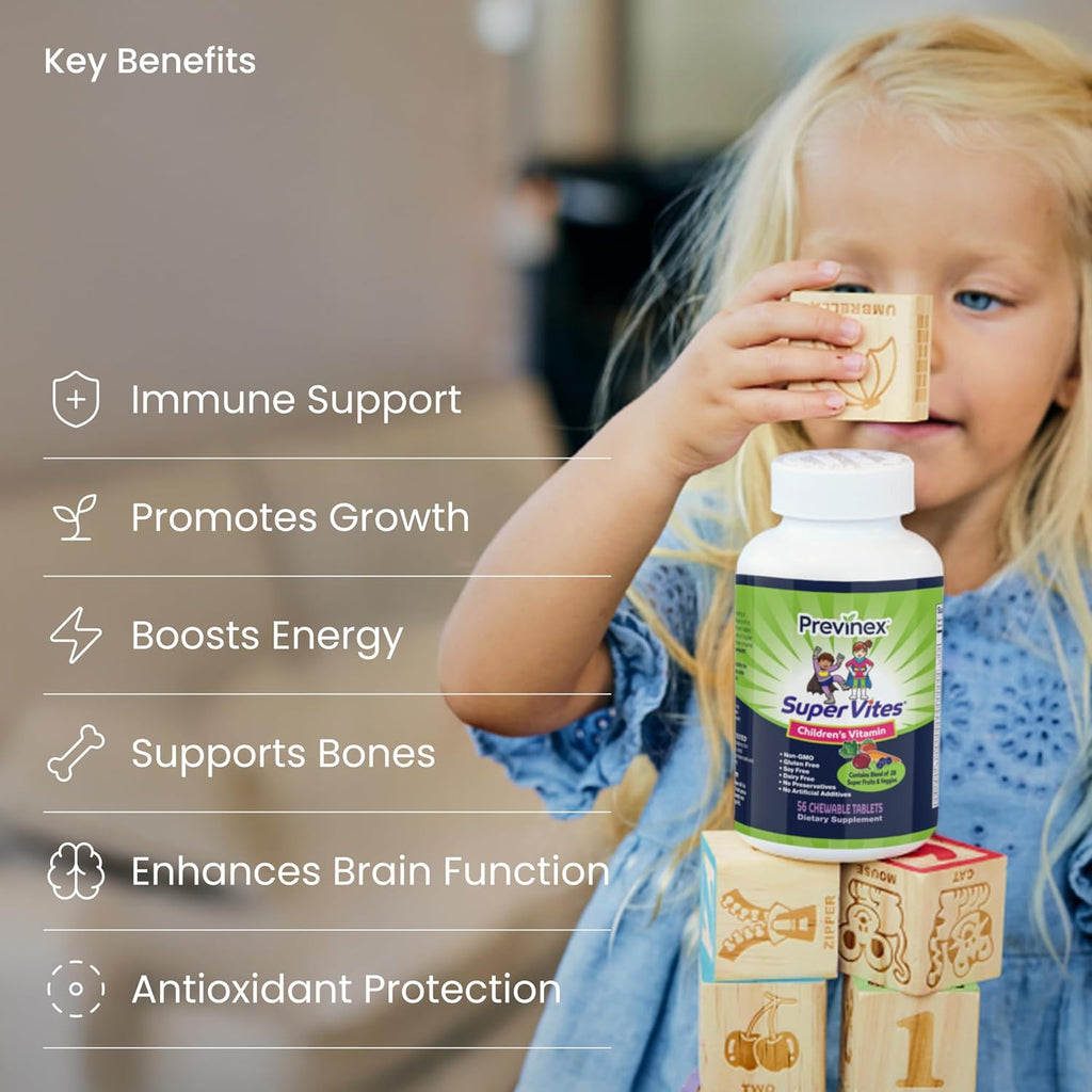 Previnex Super Vites® Multivitamínico Infantil - 28 Superfrutas y Verduras Ecológicas, Comprimidos Masticables