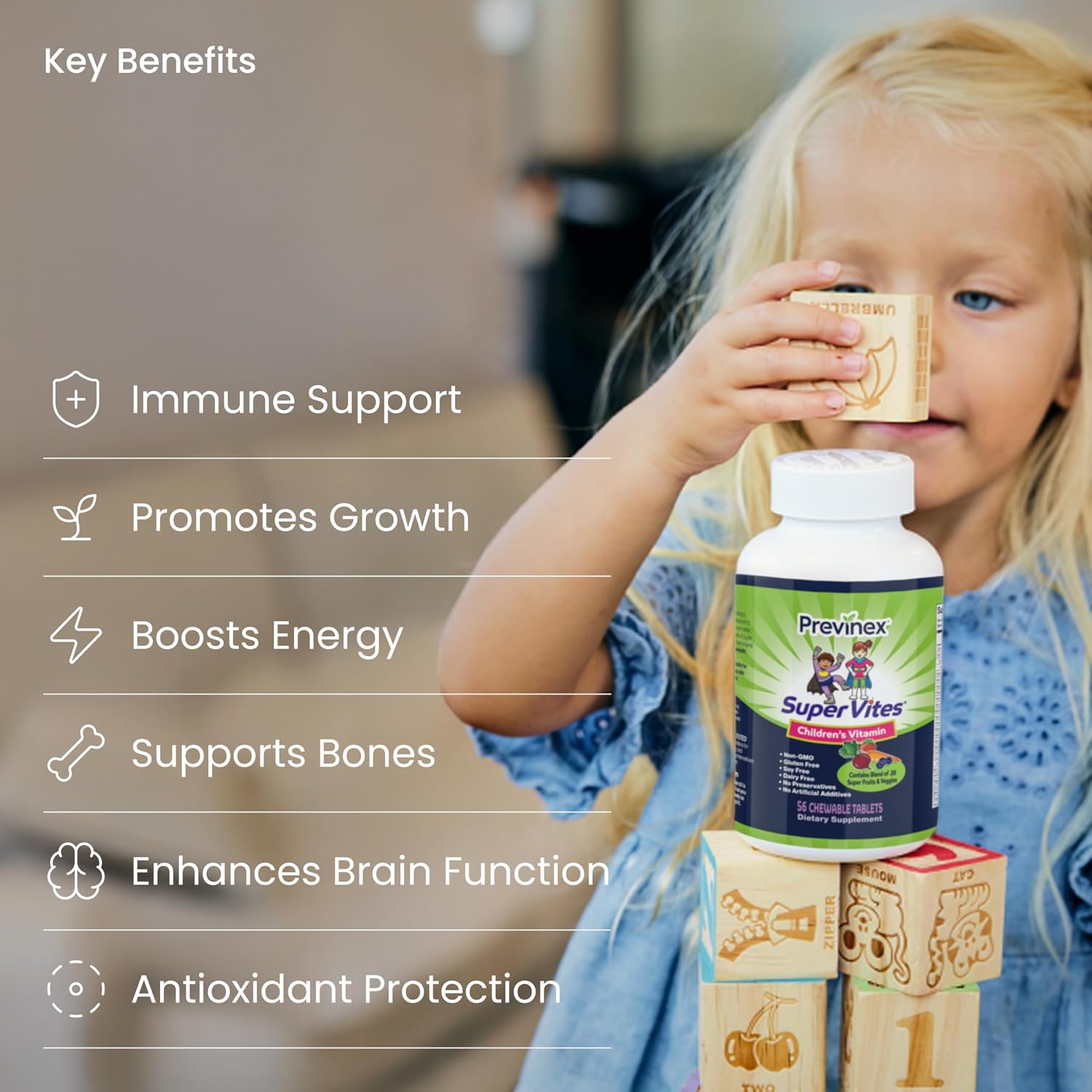 Previnex Super Vites® Multivitamínico Infantil - 28 Superfrutas y Verduras Ecológicas, Comprimidos Masticables