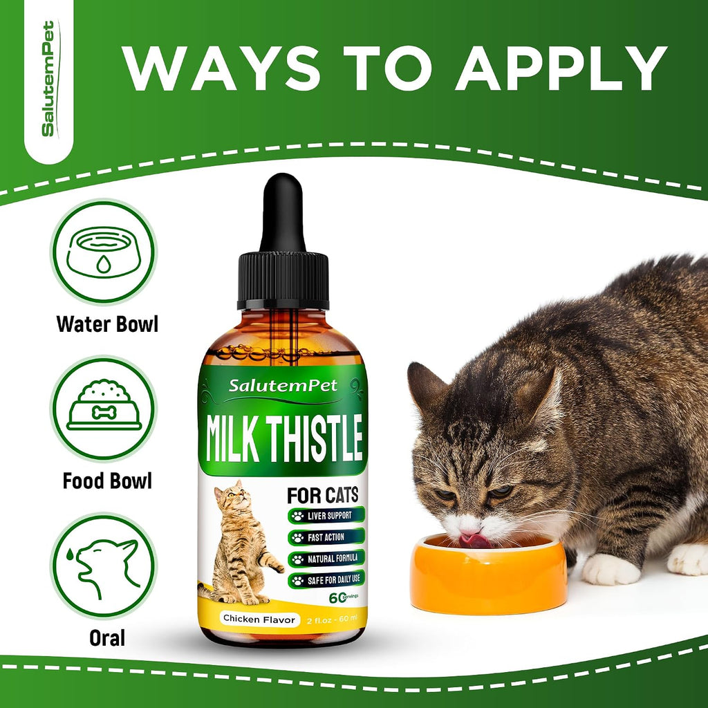 SalutemPet Cat Kidney Support - Cardo Mariano para Gatos - Suplemento Herbal para Riñones e Hígado - Sabor a Pollo - 2 oz