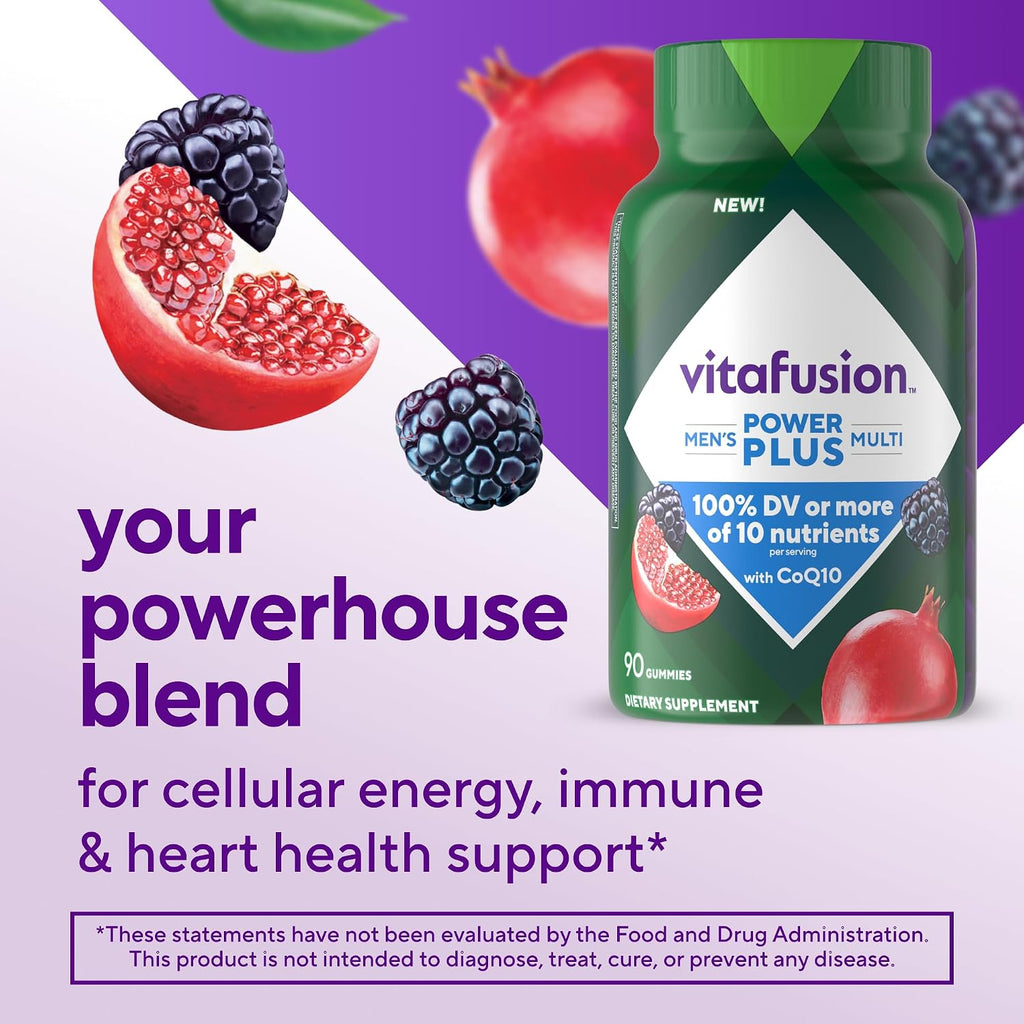 Vitafusion Power+ Multivitamínico para hombres con CoQ10 - Sabor a arándano y granada