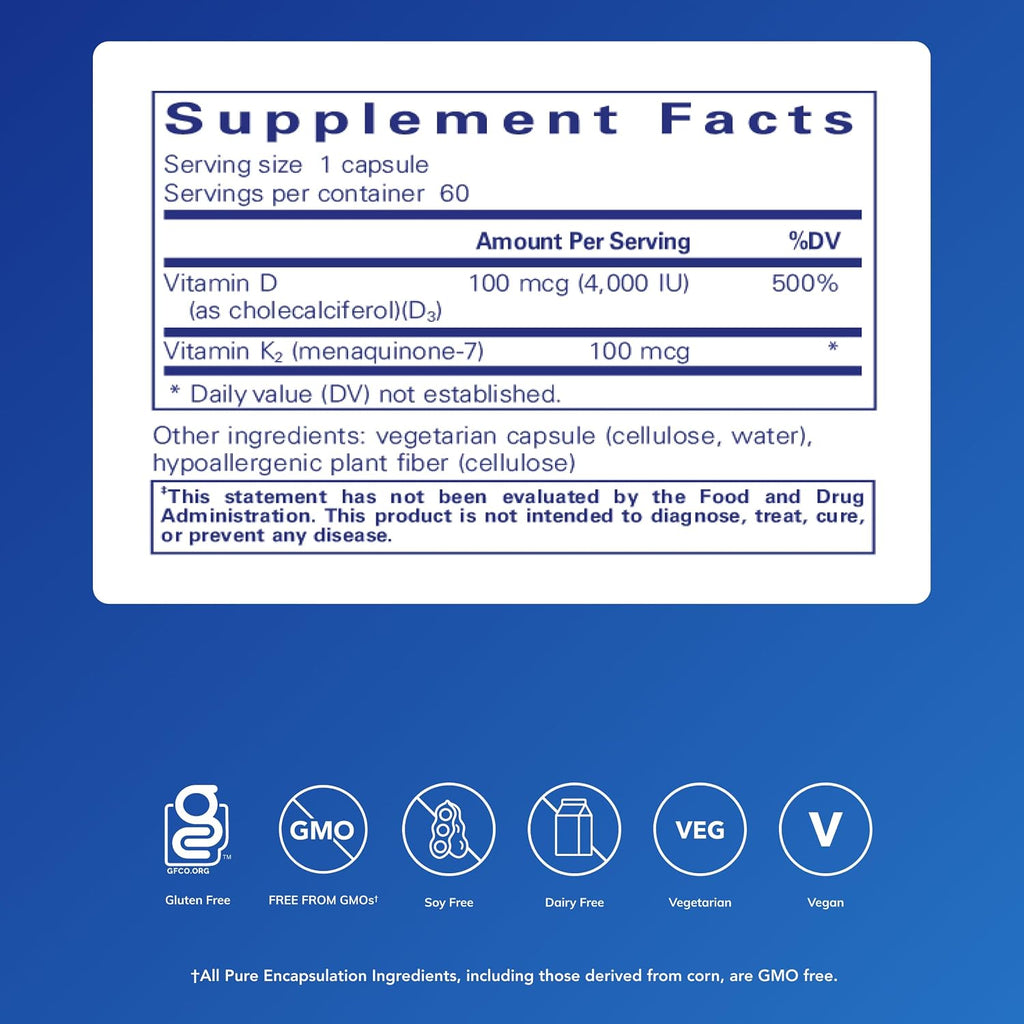 Pure Encapsulations Vitamina D3 y K2, 60 Cápsulas