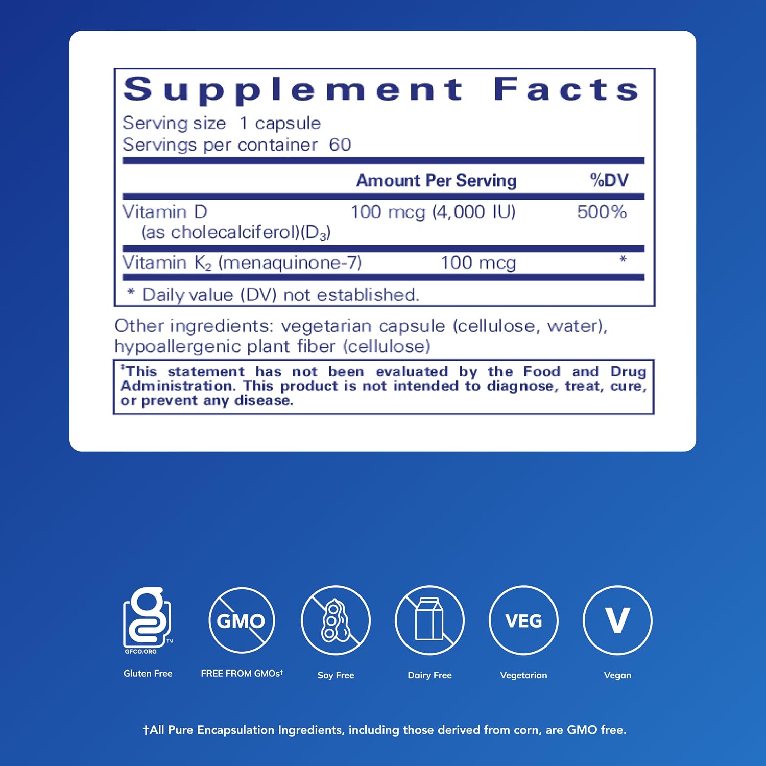 Pure Encapsulations Vitamina D3 y K2, 60 Cápsulas
