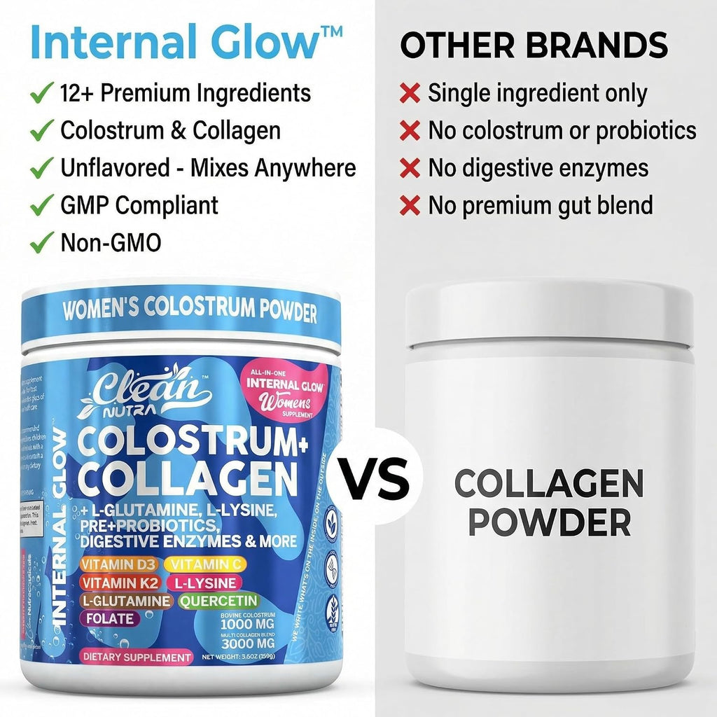 Calostro Bovino en Polvo + Colágeno con L-Glutamina, Vitaminas D, K2, C y Probióticos | Clean Nutra