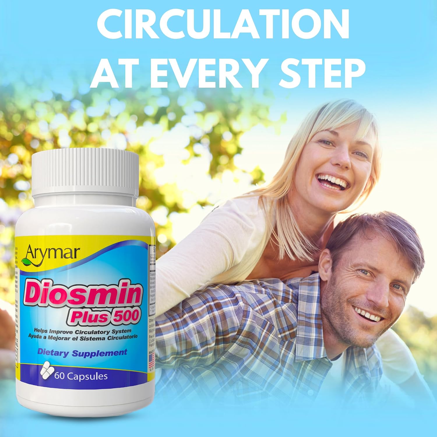 Arymar Diosmin 500mg con Complejo B - Fórmula Circulatoria para la Integridad de las Venas y el Flujo Sanguíneo Normal, 60 Cápsulas
