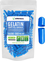 XPRS Nutra Cápsulas Vacías Tamaño 00 - 100 Unidades de Cápsulas de Gelatina Vacías para Llenar Suplementos DIY (Azul)