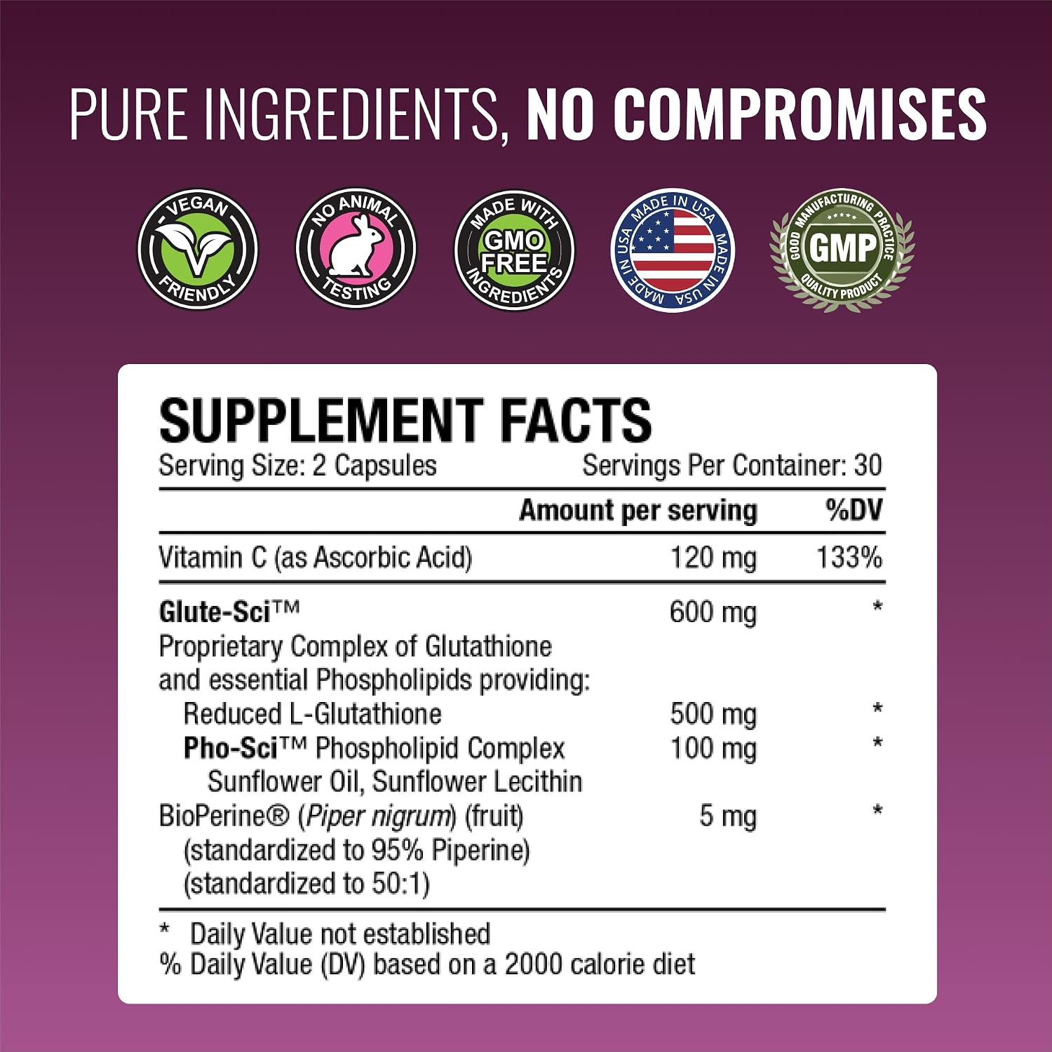 Approved Science® Glutatión 500 mg con Complejo Fosfolípido, Vitamina C y BioPerine - 6 Envases de 60 Cápsulas