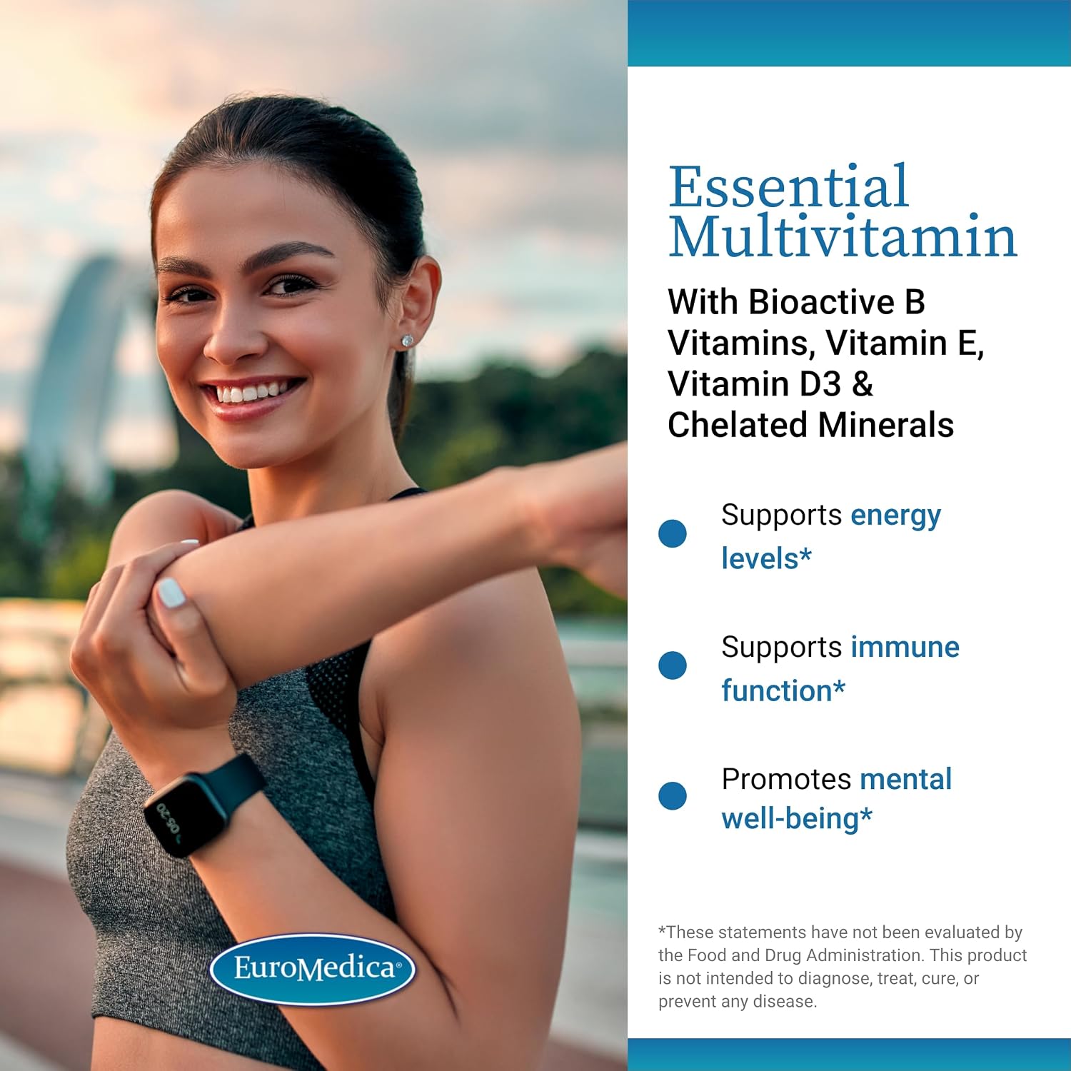 EuroMedica Essential Multivitamin - Complemento alimenticio con vitaminas B, C, D3, E y minerales quelados - 60 comprimidos