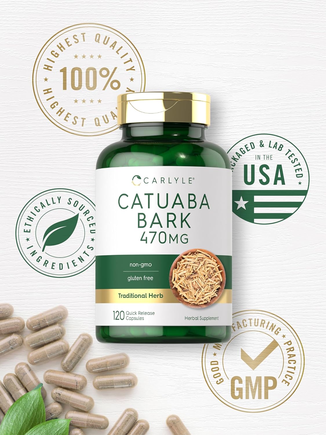 Carlyle Cáscara de Catuaba 470 mg, 120 Cápsulas