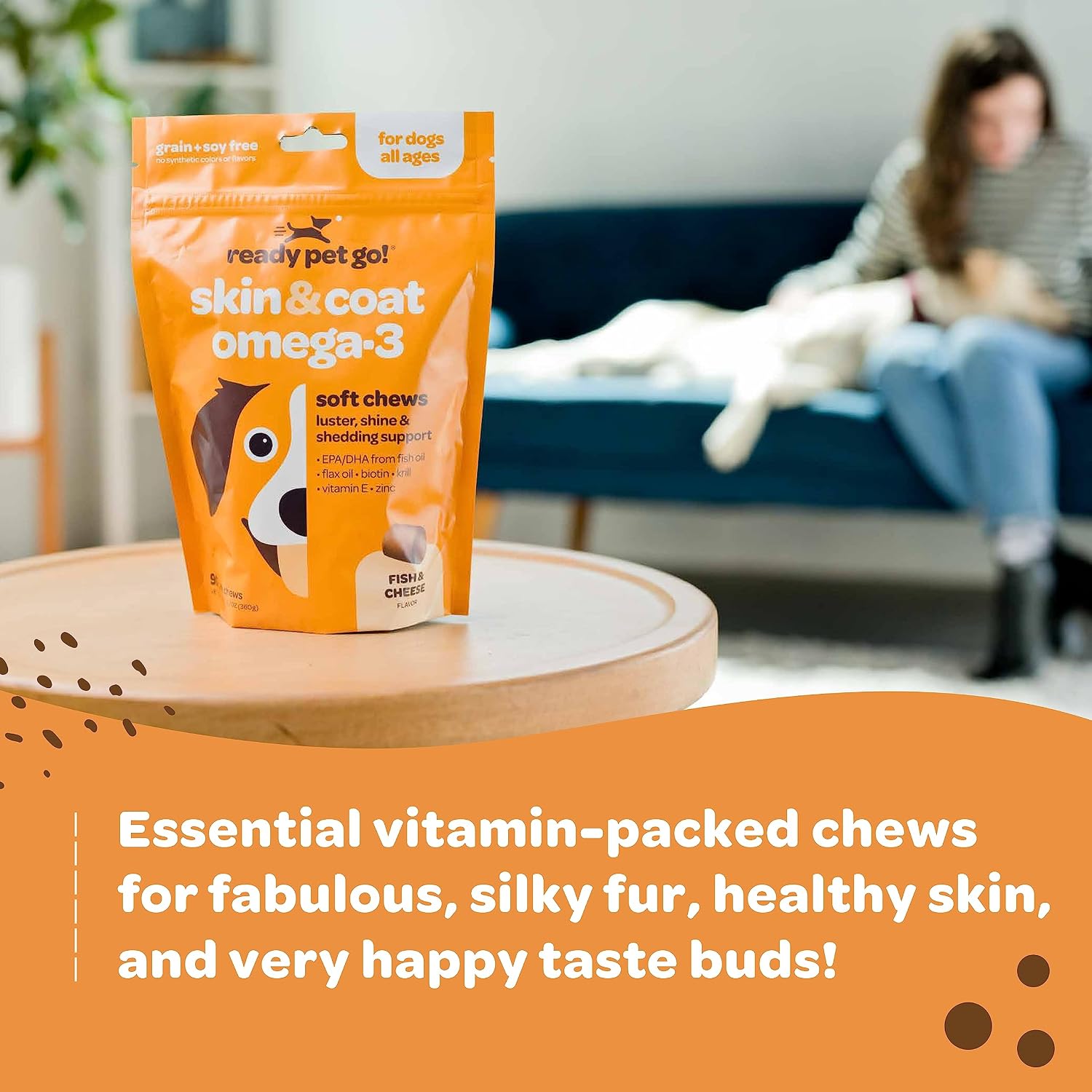 Complemento de Aceite de Pescado para Perros - Omega 3 con EPA, DHA y Aceite de Krill - 90 Masticables