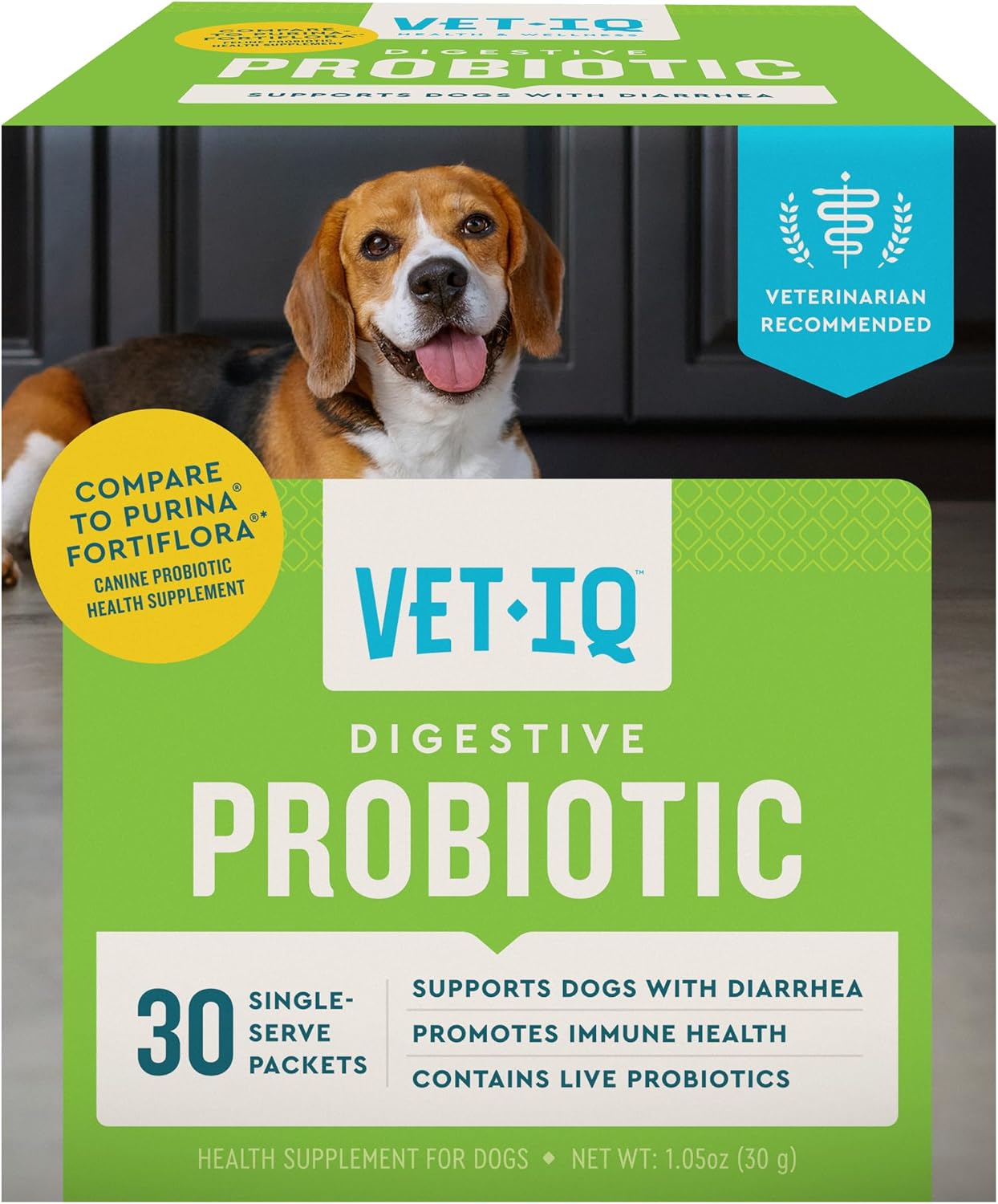 VetIQ Probiótico Digestivo en Polvo para Perros – 30 Sobres Individuales – Sabor a Hígado de Pollo
