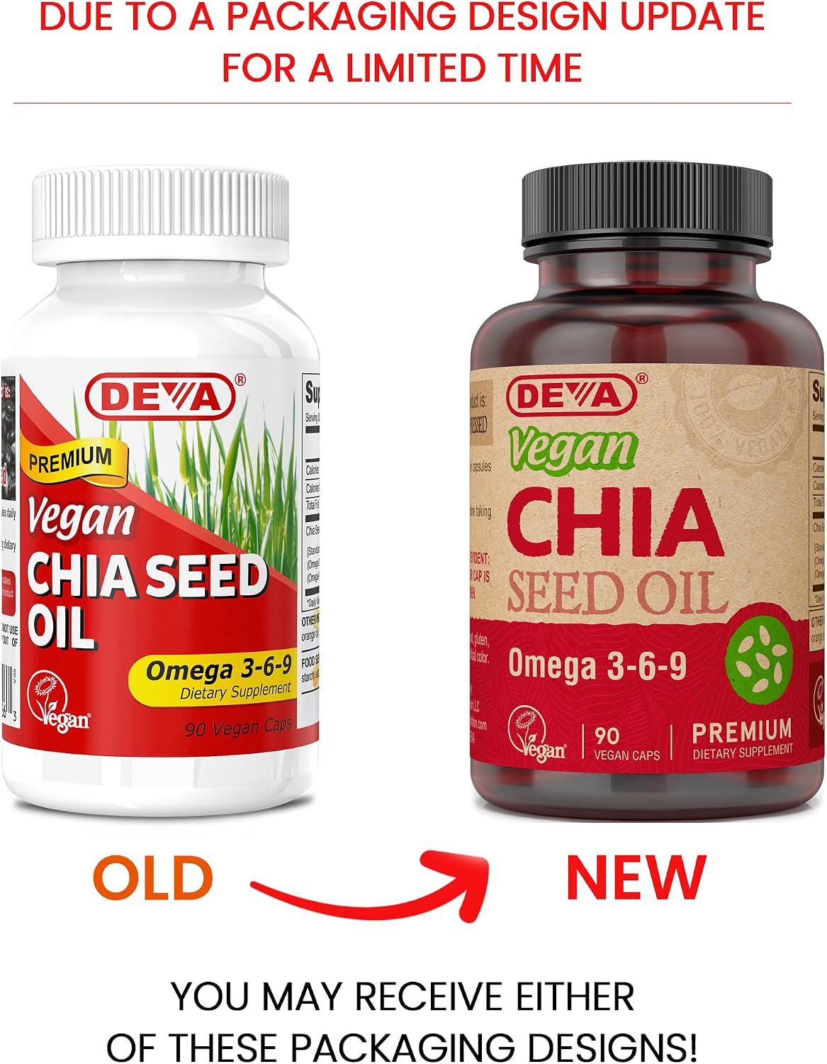 DEVA Aceite de Semilla de Chía Vegano, Rico en Omega 3, 6 y 9, Prensado en Frío y Sin Refinar, 90 Cápsulas (Pack de 2)