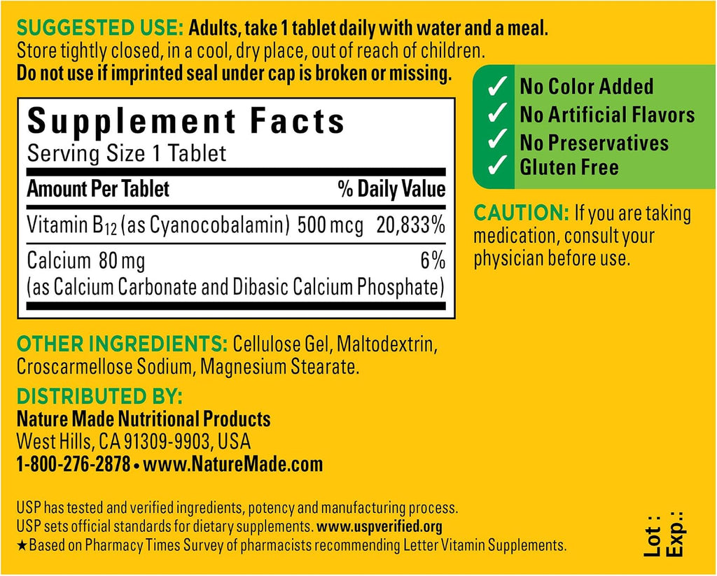 Nature Made Vitamina B12 500 mcg, 200 Comprimidos