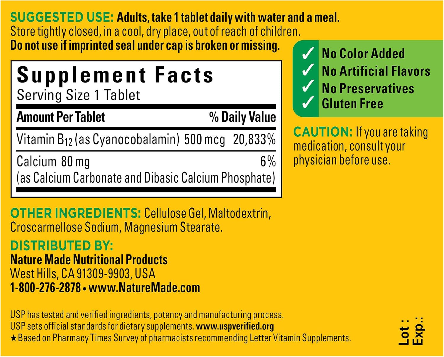 Nature Made Vitamina B12 500 mcg, 200 Comprimidos