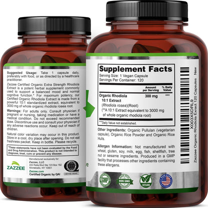 Zazzee Rhodiola Rosea Orgánica Extracto 10:1 – Promover la resistencia física durante el ejercicio o actividades – Image 8