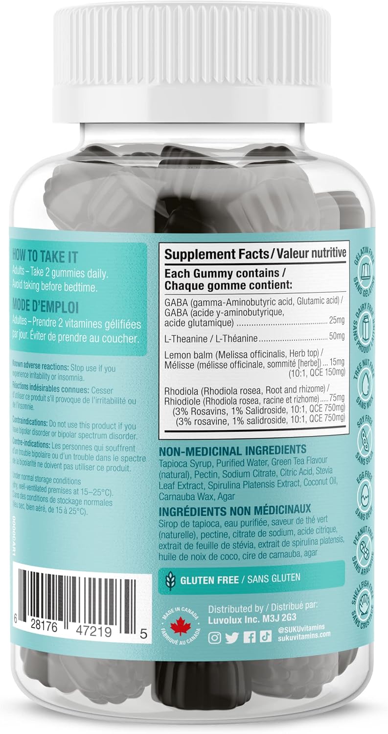 SUKU Vitamins - Buh Bye Stress Gominolas Relajantes - Rhodiola, Melisa, L-Teanina, GABA - 50 unidades