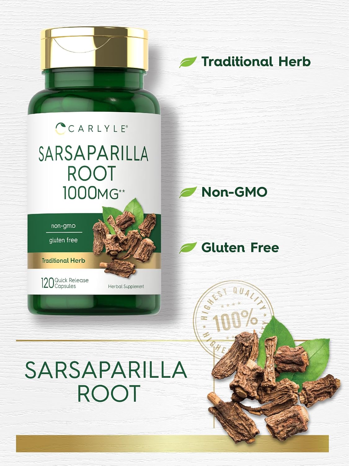 Carlyle Sarsaparilla Root Extract | 120 Cápsulas | Fórmula Herbolaria Tradicional | No GMO, Sin Gluten