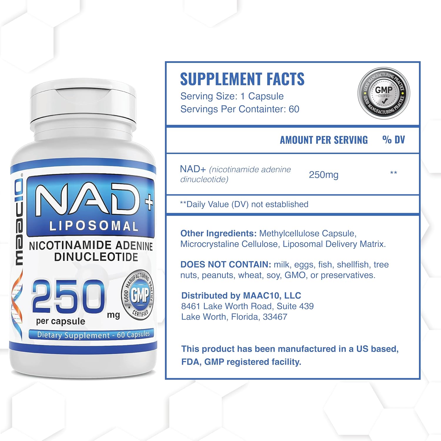 MAAC10 Liposomal NAD+ 500mg por dosis (2x250mg cápsulas) - 60 Cápsulas