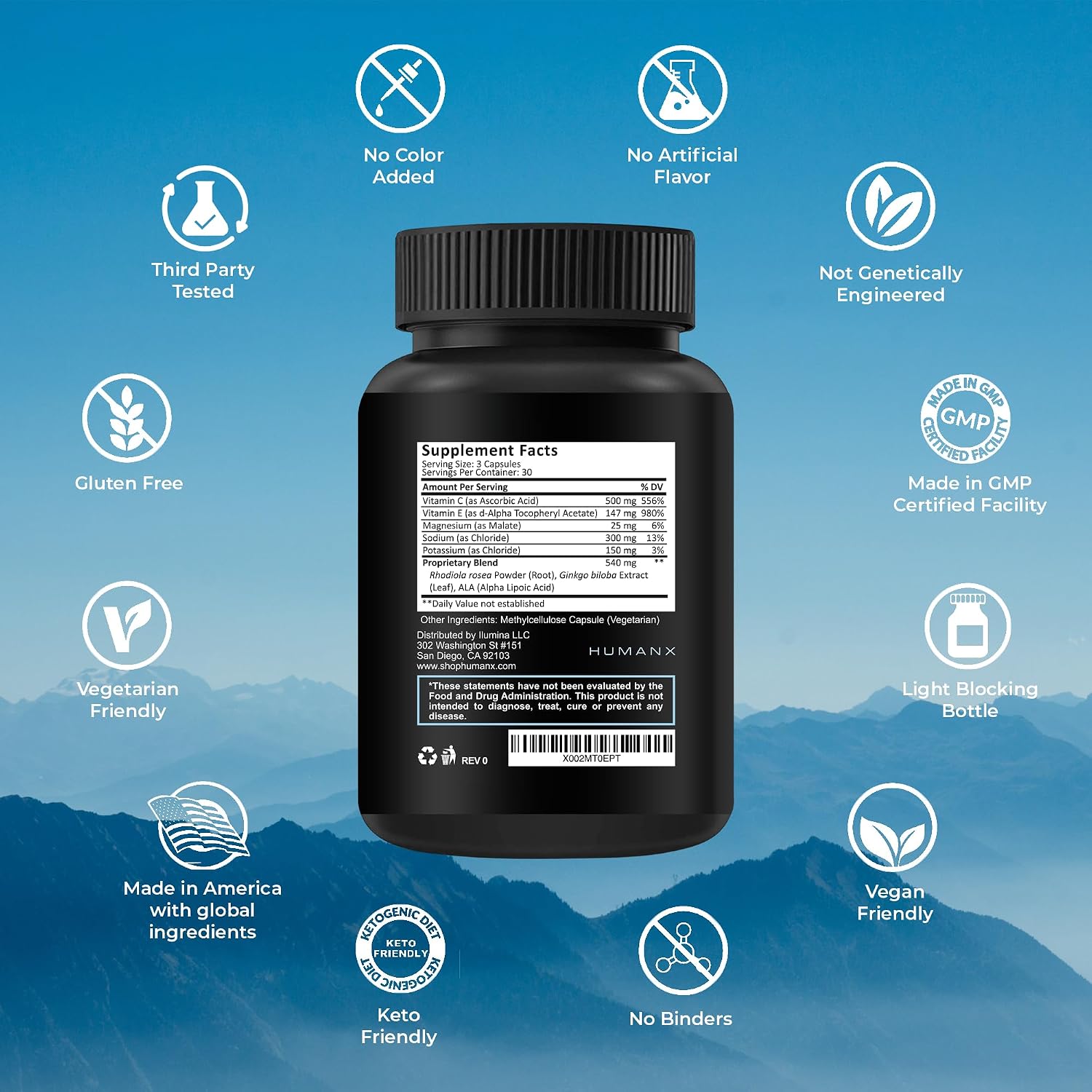 Altitude Assist - Prevención del Mal de Altura - Alivio para Deportes de Montaña - No Transgénico, Vegano, Keto - Fórmula para Aclimatación - HumanX