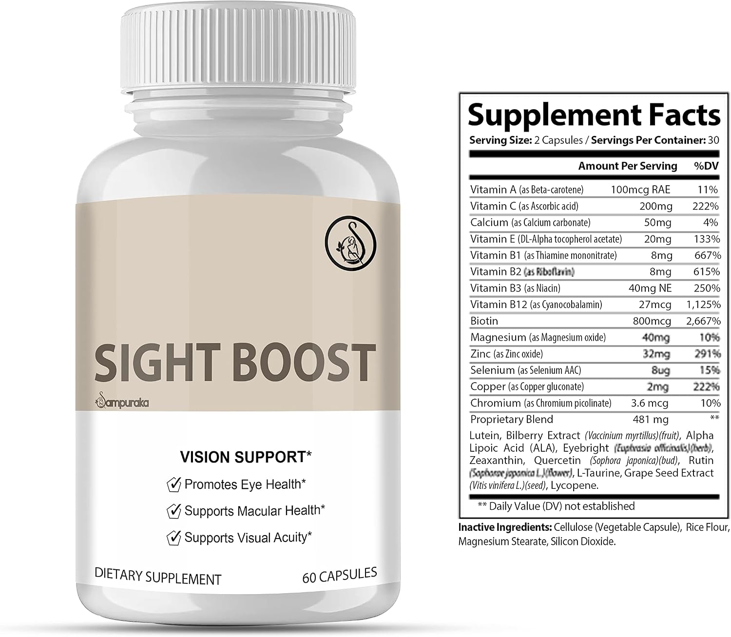 Sight Boost - Complemento para el Cuidado de la Visión, Fórmula Avanzada, 60 Cápsulas