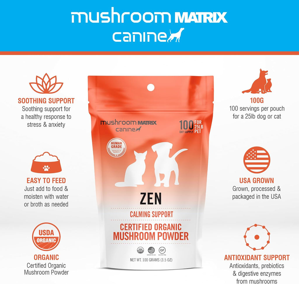 Om Mushroom Matrix Pet – Mezcla de Hongos Zen para Perros y Gatos – Polvo Orgánico 100g