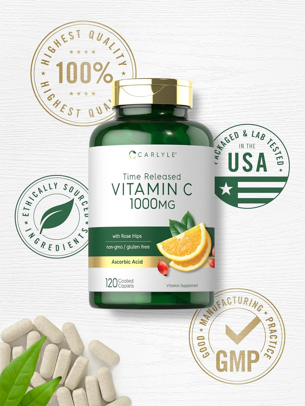 Carlyle Vitamina C 1000mg Liberación Prolongada con Rosa Mosqueta - 120 Comprimidos Vegetales