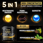 NUQIIT Suplemento NAD+ con Nicotinamida Ribósido, Resveratrol, Quercetina, Cúrcuma, Rhodiola Rosea - 60 Cápsulas