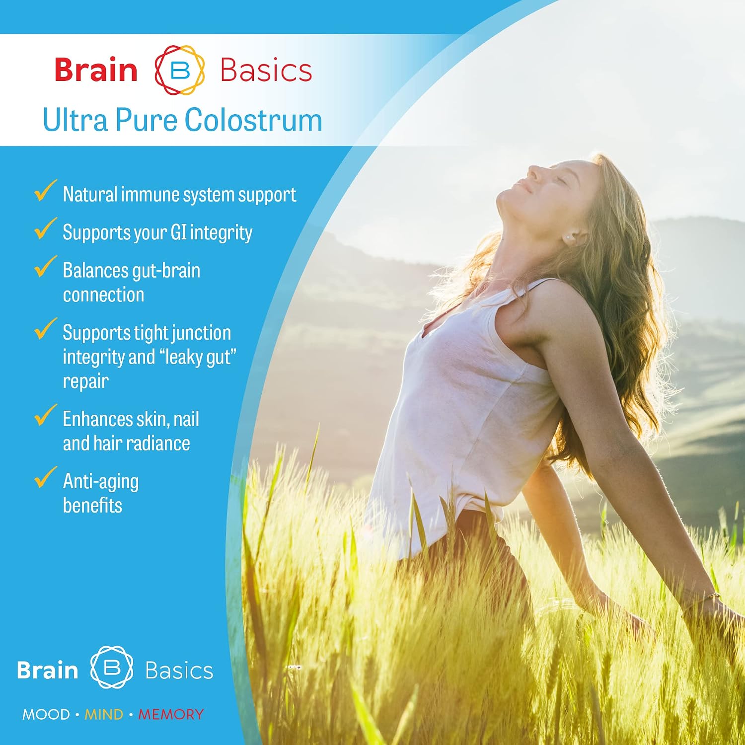 Brain Basics Ultra-Pure Colostrum en Polvo, 4000mg por Ración, Mín. 25% Anticuerpos IgG, 120 Gramos - 30 Raciones