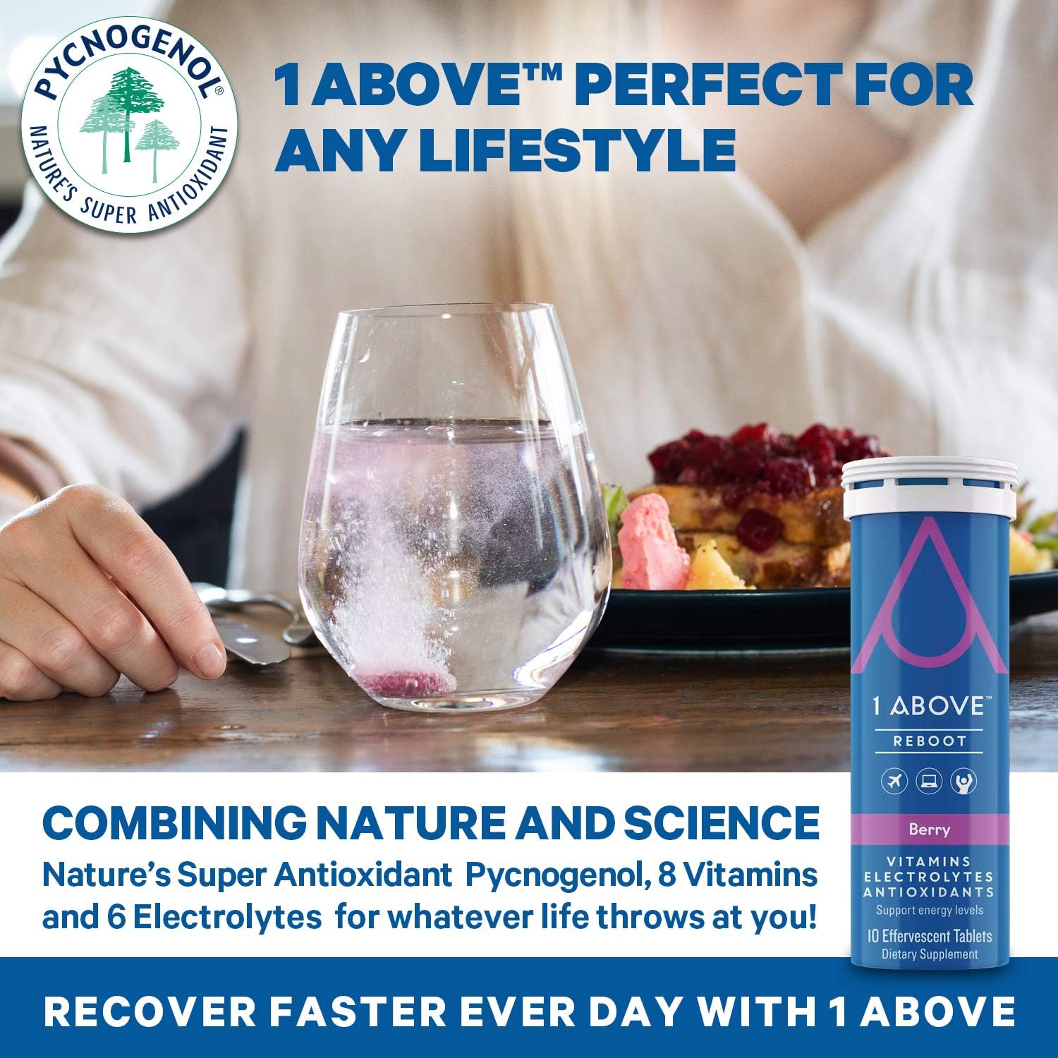 1ABOVE Jet Lag Relief Tablets - Multivitamínico Efervescente con Pycnogenol, 20 Comprimidos